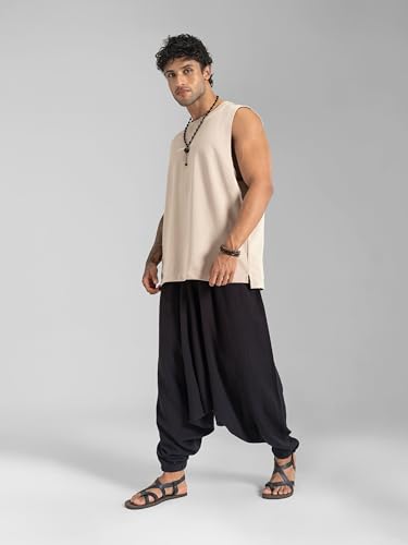 Image of The Veshti Company Men's Goa Groove Harem Pants | Breathable Cotton Boho Joggers with Relaxed Fit for Yoga, Dance, Travel & Lounge