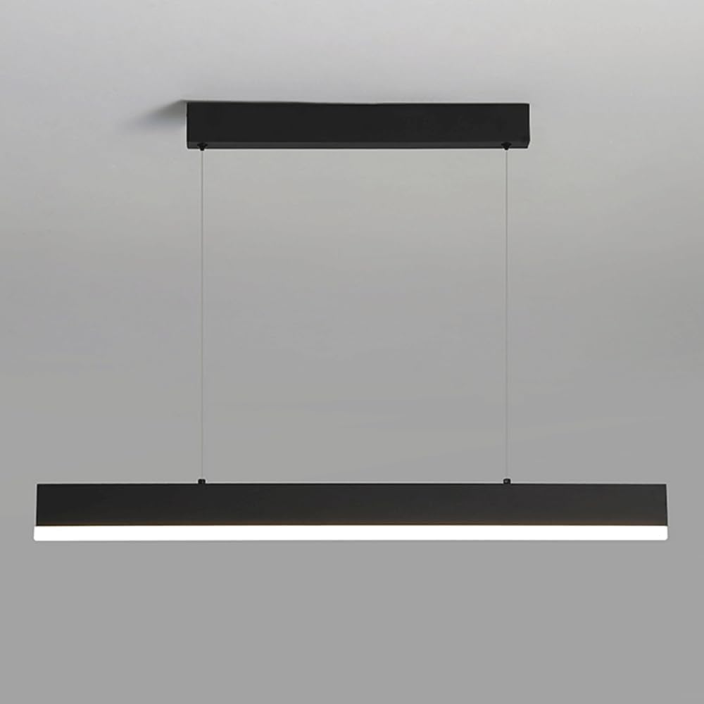 Modern LED Linear Hanging Lamp, Creative Dining Room Long Pendant Light, Black Metal Strip Suspension Lamps with Acrylic Shade, Simple Kitchen Island Chandeliers White Light-6000K