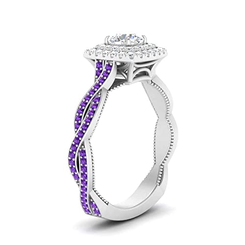 Image of Choose Your Gemstone Double Halo Twisted Shank Engagement Ring 925 Sterling Silver Round Shape Double Halo Engagement Ring Lightweight Office Wear Everyday Gift Jewelry US Size 4 to 12