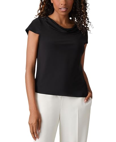Best Cap Sleeve Tops for Women Over 50 (Flattering Styles Worth Buying) 11 Kasper Women's Cap Sleeve, Cowl-Neck Jersey Top