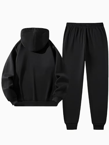 Men's Paris Graphic Tracksuit Set, Black Hooded Sweatshirt with Jogger Pants, Athletic Casual Sportswear2