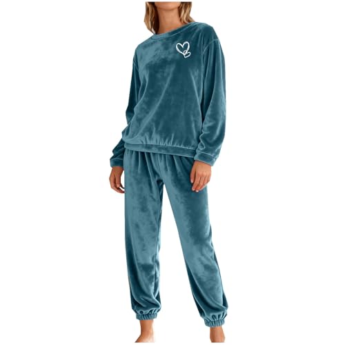 Générique Ensemble Pyjama Femme Velours Épais Hiver Imprimé Double Coeur - Noir Confortable