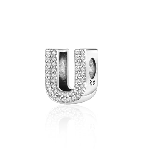 Abalorio de plata de ley 925 con circonitas cúbicas, abalorio de letra del alfabeto A-Z para pulseras Pandora para mujeres y niñas, regalo de joyería de cumpleaños, Plata de ley