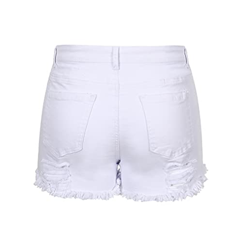 Image of THUNDER STAR Women Mid Rise Ripped Stretchy Jeans Shorts Frayed Raw Hem Casual Denim Shorts