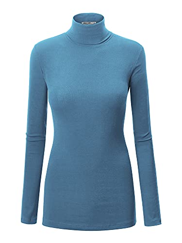 Image of Lock and Love Women's Turtleneck Top Lightweight Long Sleeve Slim Fit Pullover, Soft Rayon Stretch Layering Basic, S-3XL