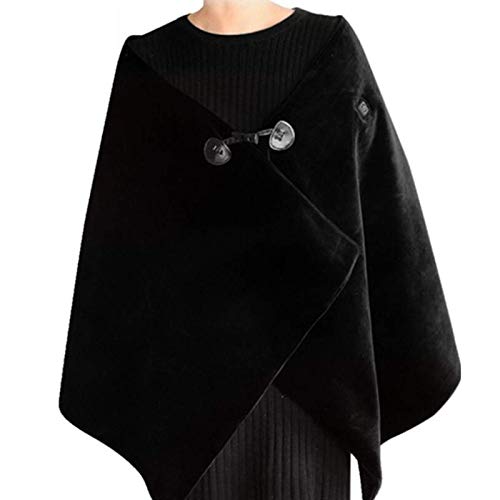 USB-tragbarer Plüsch-Heizschal mit elektrischer Heizdecke ， Tragbarer elektrischer Poncho-Wurf mit Knöpfen ， 3 Heizungseinstellungen und 3