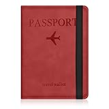 AOOSU Reisepasshülle, PU Leder Passport Cover mit RFID-Blocker, Kunstleder Passhülle für Damen und Herren Reisepass Hülle, Travel Passport Holder für Kreditkarten Ausweis Reisedokumente -Rot