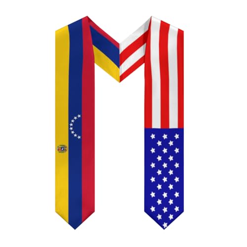 America And Venezuela Venezuelian Flag V-Neck Graduation Shawl Sash, Double sided Graduation Scarf Stole Graduation Shawl for International Students