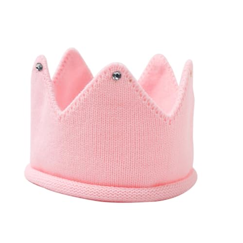 SUPVOX Warm Knitted Crown Hat Pink with Rhinestones Lightweight Windproof Headband for Boys Birthday Autumn Winter Family Travel School