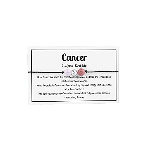 Fuqimanman2020 12 Constellation Zodiac Crystal Natural Stone Horoscope Stretch Bracelets Healing Gemstone Adjustable Braid Cord String Rope for Couples Friendship Reiki Yoga Meditation Jewelry-Cancer