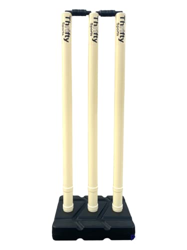 Thrifty Sports Cricket Stumps with Stand Cricket Kit Plastic Wickets for Cricket, Wickets for Cricket Ground, Tournament Stump with Stand & Bails-Plastic Wickets Set (White)