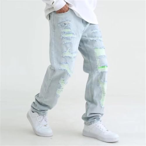 Men Top Washed Light Personalized Hole Patch Cloth Casual Denim Solid Hollow Out Jeans2