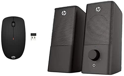 Image of HP DHS-2101 2.0 USB Portable Multimedia Wired Black Speaker with 3.5mm AUX Connectivity, Black & X200 Wireless Mouse with 2.4 GHz Wireless connectivity, Adjustable DPI up to 1600