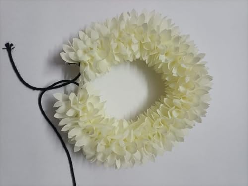 Image of Artificial Flowers for Indian Classical Dance | 12 inch New Mullai Poo Gajra for Bharatanatyam | Reusable Faux Jasmine Garland | Hair Accessory for Wedding | (Cream)