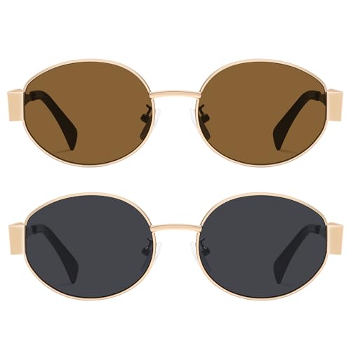 Retro Oval Sunglasses - Sunglasses for women,Fashion Sunglasses,Classic Shades UV400 Protection, 2 Pack Sunglasses2