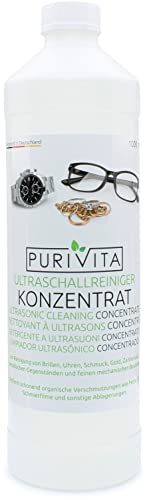 PURIVITA Ultraschallreiniger - sehr ergiebiges Konzentrat - reinigt Brillen, Schmuck, Zahnersatz, etc. - für Ultraschallgeräte & Ultraschallbad - Ultrasonic Cleaner - 1000 ml