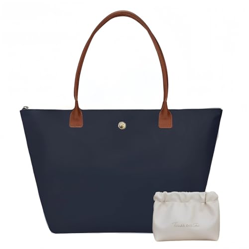 Nylon tote bag for women with makeup bag，Foldable handbag for women with zipper, Weekend large Top-Handle shoulder Hobo purse