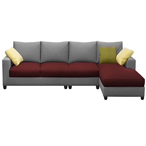 Image of Jian RHS 6 Seater L Shape Sofa Set Living Room (Maroon Grey Fabric)