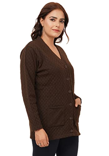 Image of Women's Woolen V-Neck Cardigan - Heavy Daffodil Fabric Winter Wear Acropolly Yarn Cardigan for Women with Front Pockets