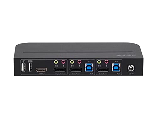 Image of Monoprice Blackbird 4K Displayport 1.4 USB 3.0 2x1 KVM Switch, 4K@60Hz, HDR, YCbCr 4:4:4, HDCP 2.2, Share 2 Computers with 1 Keyboard Mouse Monitor Printer