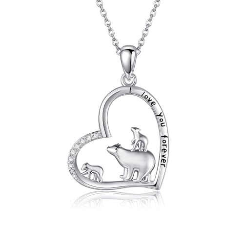 URONE Orso polare collana in argento sterling 925 con ciondolo a forma di cuore orso polare, ideale come regalo per ragazze, donne, mamme, figlia, Nessuna pietra preziosa