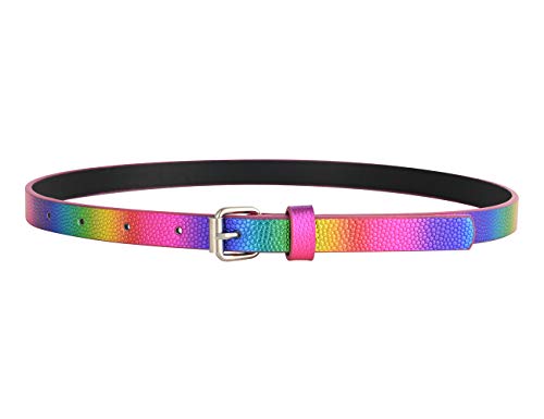 Insighter Belts For Girls 3 Pack Teen Kids Belt Girls Fashion Pu Leather Patent Belt Black/Silver/Rainbow A M #TOP5