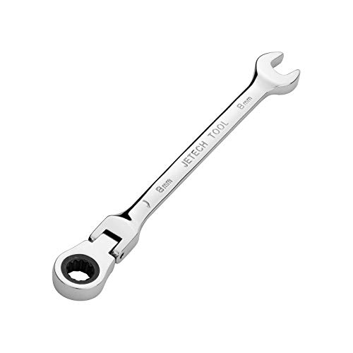 Jetech 8mm Flexible Head Gear Wrench, Industrial Grade Ratcheting Combination Spanner, Forged, Heat-Treated Cr-V Alloy Steel