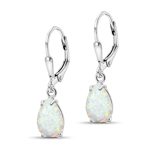 925 Sterling Silver Gemstone Earrings for Women - Birthstone Teardrop Leverback Earrings