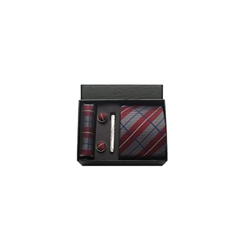 Image of Striped Plaid Polka Dot Mens Tie Formal Necktie Pocket Squares Ties Clips Cufflinks Classic for Men Set