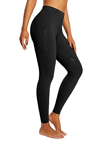 BALEAF Womens Riding Breeches Silicone Knee-Patch Horse Riding Pants Equestrian Schooling Tights Zipper Pockets Black M
