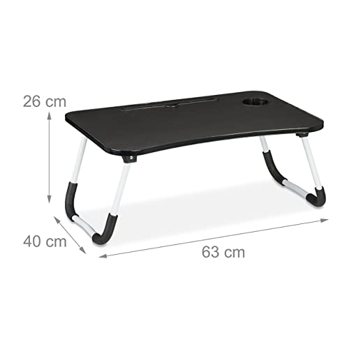 Relaxdays Laptoptisch für Couch, klappbar, Tablethalter, Getränkehalter, Betttisch, HxBxT 26 x 63 x 40 cm, schwarz/weiß