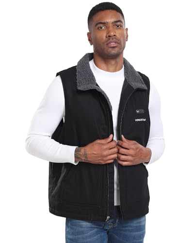 Venustas 12V Men's Dual-Control Heated Canvas Vest with Battery, Sherpa-Lined Electric Work Vest, Winter Heated Hunting Vest4