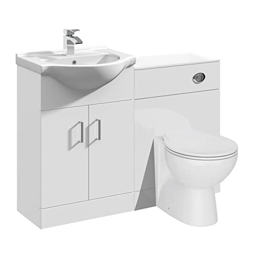 VeeBath Linx 1150 Vanity Unit Furniture Set, Wash Basin Bathroom Sink, WC, Toilet Pan, Soft Close, Quick Release Toilet Seat with Concealed Cistern-White (Flat Pack)