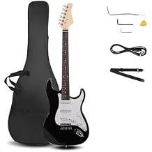 Ktaxon 39 Inch Electric Guitar, Full-Size Beginner Solid Body Electric Guitar Kit with Gig Bag, Strap, Tremolo Bar, Cable & Picks (Black)