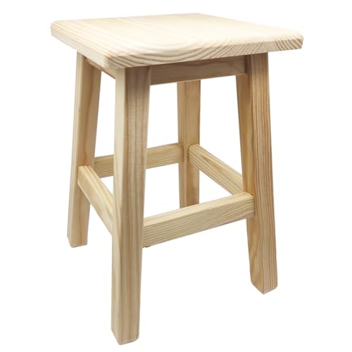 AC - Taburete de Madera Cuadrado - Deco 34 Cm - Diseño Clásico - Fabricación de Madera - Hogar y Cocina - Ideal para Cocina o Bar - Tamaño: 34 x 22 x 22 cm