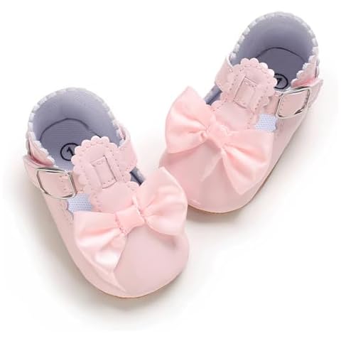 Baby Girl Mary Jane Flats Dress Shoes - Infant Newborn Shoes Anti-Slip Soft PU Leather Party School Wedding Princess Baby Girl Shoes 12-18 Months Cover