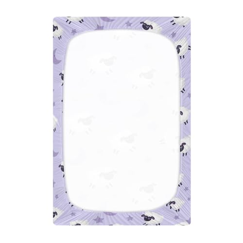 Image of Sheep Moon Stars Purple Fitted Crib Sheet for Boys Girls Baby Bed Sheet for Baby Gift,52 X 28 in