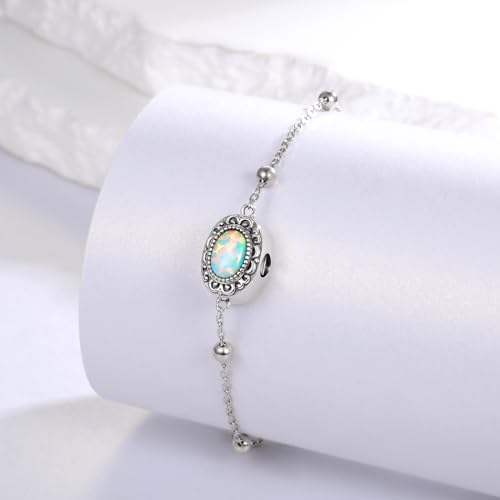 MANBU Sterling Silver Cremation Bracelet for Ashes: Oval Opal Urn Ash Bracelet Memorial Jewelry Bereavement Keepsake Gifts for Loss of a Loved One2