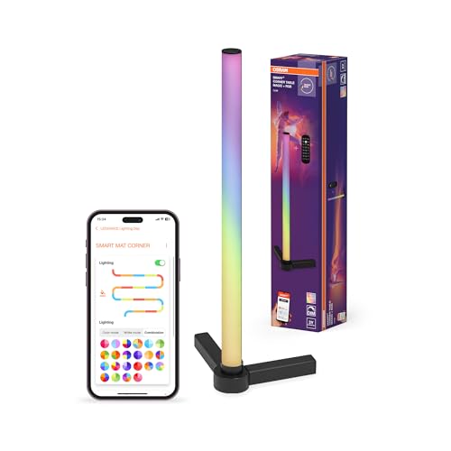 OSRAM SMART lámpara de mesa inteligente y moderna para iluminación indirecta, con tecnología WiFi, Magic RGB, regulable, negro, aluminio, fuente de luz no sustituible