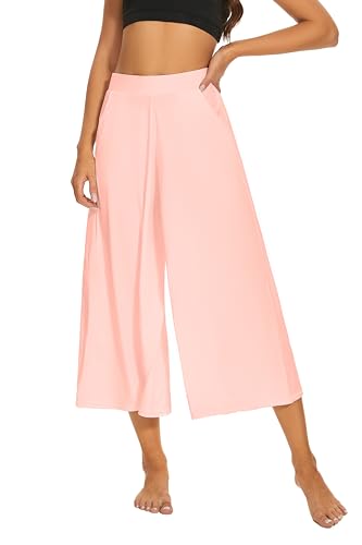 LIZENS Women's Wide Leg Yoga Pants - Trendy and Comfortable Flowy Pants for Fashionable Women(Pink,XS)