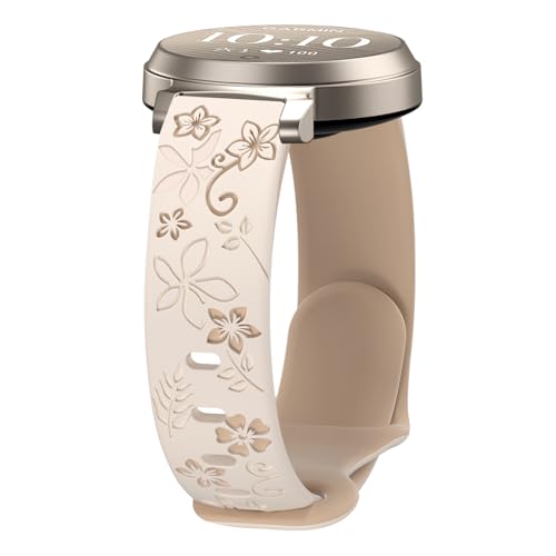 Floral Band Compatible with Garmin Lily 2 14mm Soft Silicone Cute Women Two-Tone Flower Sport Strap Quick Release Replacement Adjustable Wristband for Lily 2 Active/2 Classic Smart Watch Accessory
