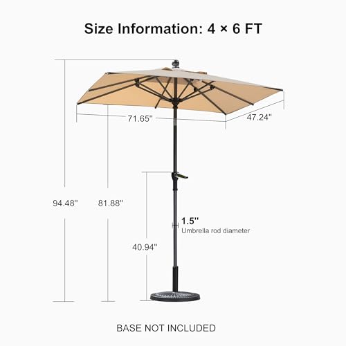 Image of PURPLE LEAF Patio Market Umbrella 6' x 4' Rectangle Dual Tilt Beige Outdoor
