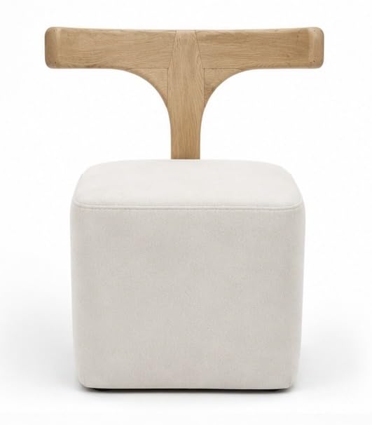 Modern Boucle Accent Chair with Solid Wood T-Back, Cream Upholstered Scandinavian Lounge Chair for Living Room-image-20