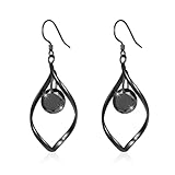 Black Dangle Earrings For Women Drop Dangling Hypoallergenic Sterling Silver Ear Hooks Fashion Rhinestone Crystal Hanging Dangly Jewelry
