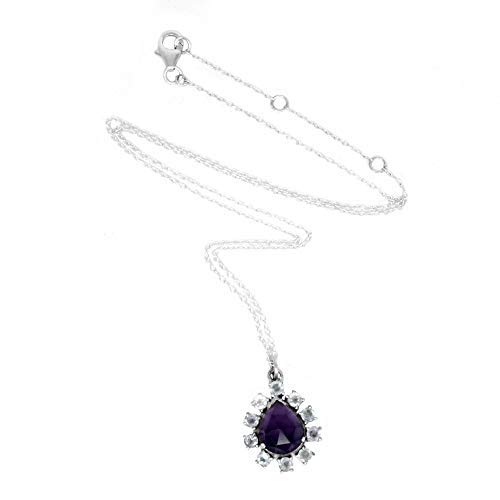 Womens Genuine Purple Amethyst Sterling Silver Pendant Necklace, CZ Long Necklaces For Women