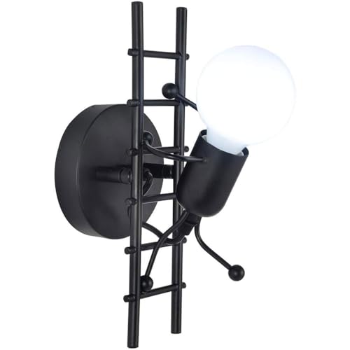 Vetrineinrete® Applique da parete decorativo a forma di omino sulla scala lampada da muro in metallo attacco E27 arredo casa soggiorno (Nero)