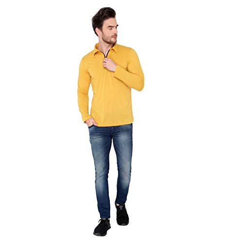 Image of Men's Cotton Blend Full Sleeve Zip Neck Polo T-Shirt (Pack of 1)