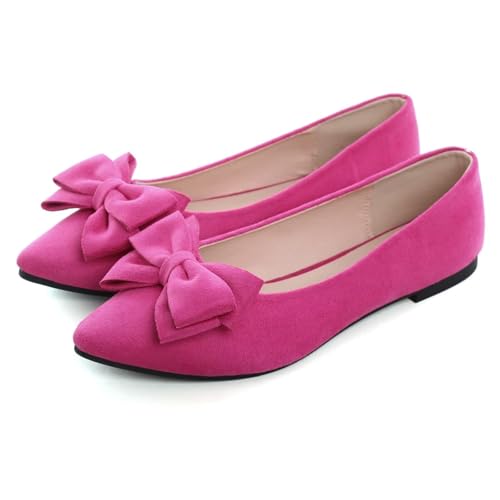 Image of SAILING LU Womens Bowknot Ballet Flats Pointy Toe Suede | Casual Flat Shoes, Dressy Wear to Work, Moccasins, Slip-Ons