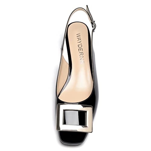 WAYDERNS Women's Metal Buckle Ankle Strap Square Toe Slingback Chunky Low Heel Pumps Shoes 1.5 Inch3