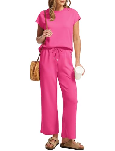 Image of Sampeel Two Piece Sets for Women Summer Vacation Outfits Cap Sleeve Tops Lounge Matching Sets Clothing Beach Fashion Clothes